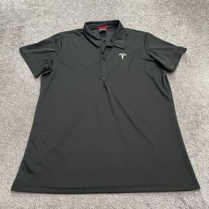 Tesla Performance Stretch Polo Shirt Womens Large Black Hidden Button Ladies